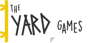 The words 'The Yard Games' written on a white pennant with a yellow edge.
